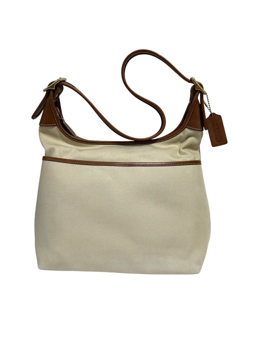 Vintage Y2K Coach Beige Canvas & Leather Shoulder Bag With Red Interior
